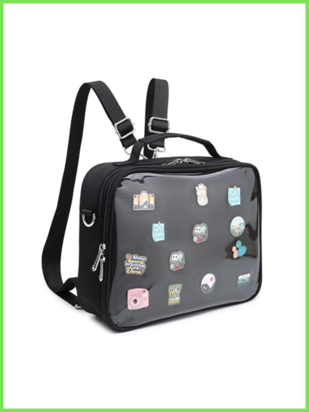 Oxford PVC Ita Bag Backpack Crossbody Satchel Clear Window Pin Display